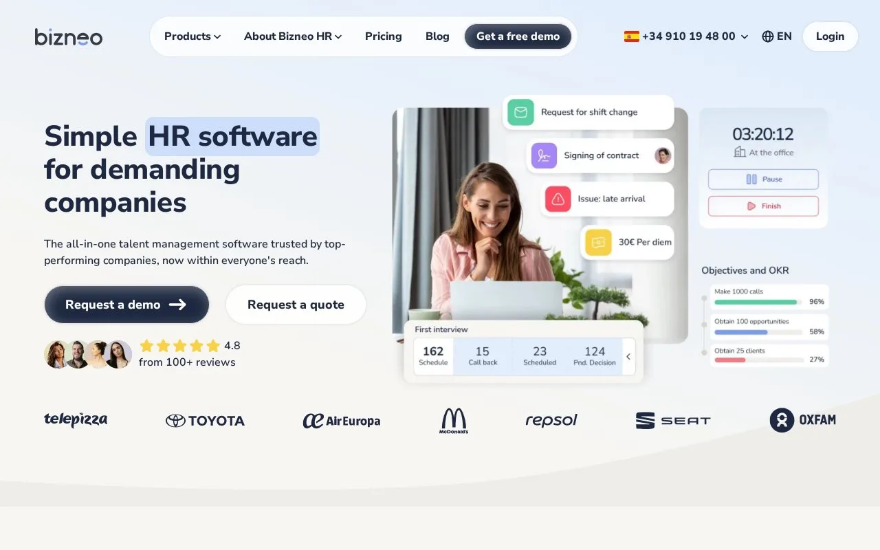 Screenshot of the Bizneo HR homepage