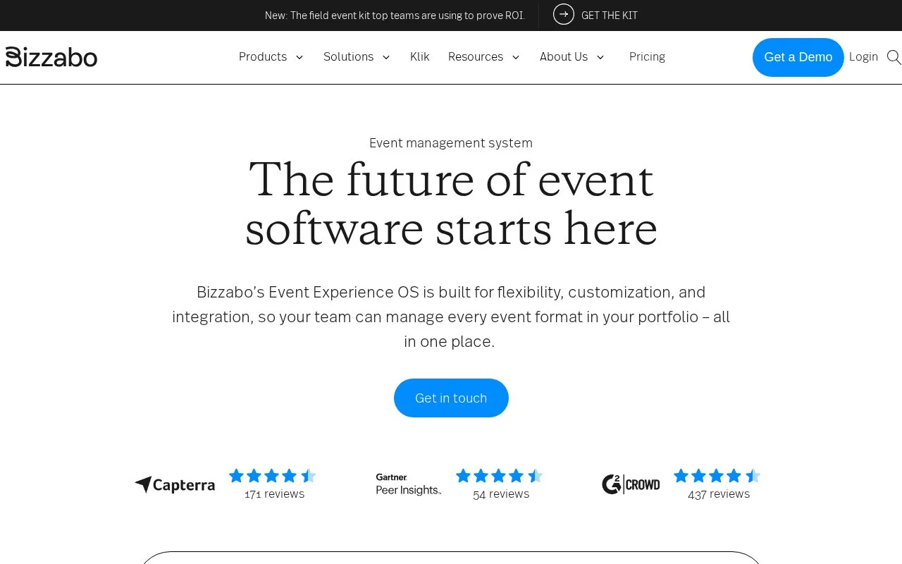 Screenshot of the Bizzabo homepage