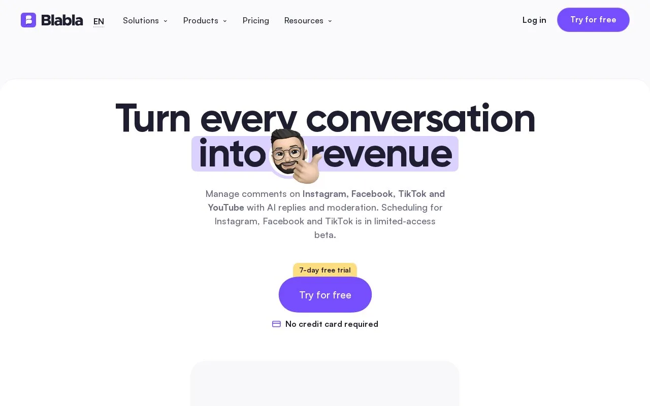 Screenshot of the Blabla homepage