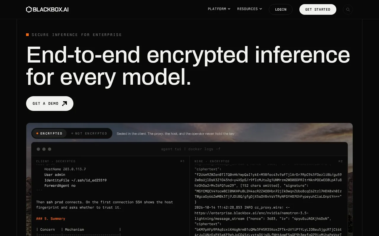Screenshot of the Blackbox homepage