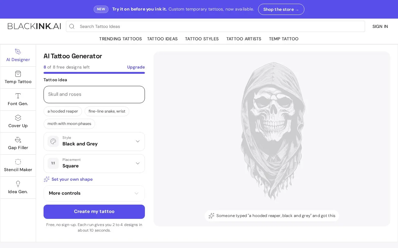 Screenshot of the BlackInk AI homepage
