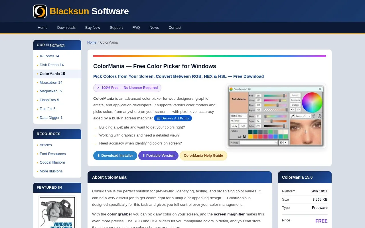 Screenshot of the ColorMania homepage