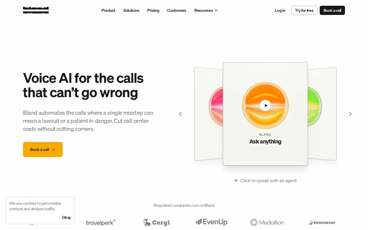 Screenshot of the Bland homepage