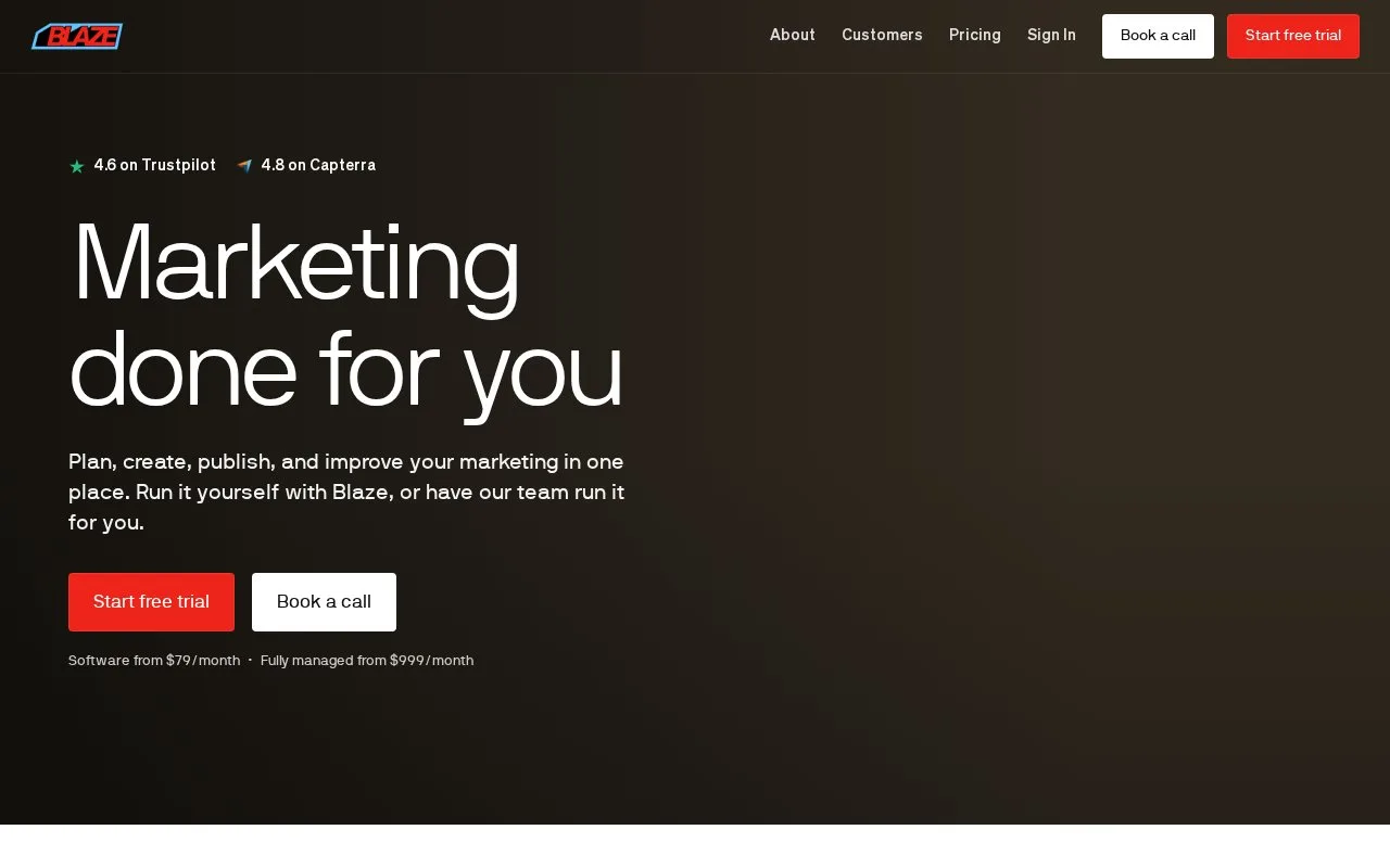Screenshot of the Blaze homepage