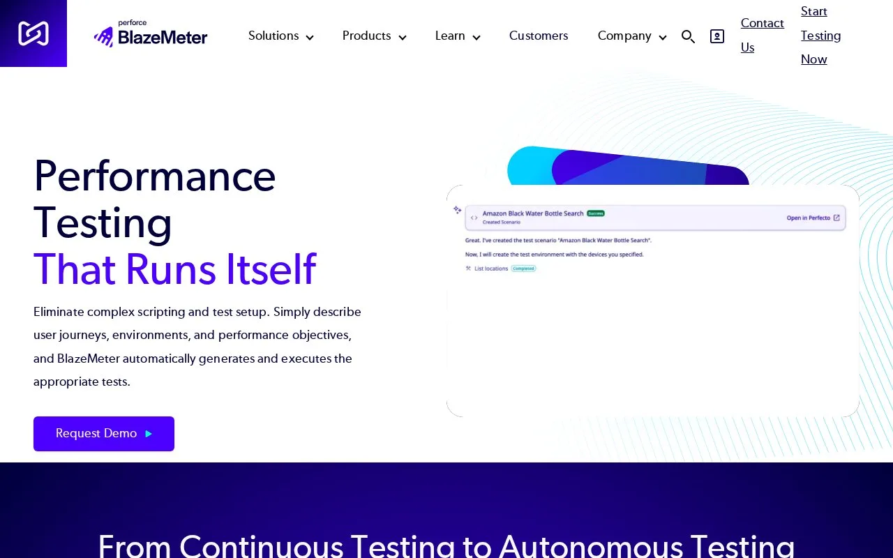 Screenshot of the BlazeMeter homepage