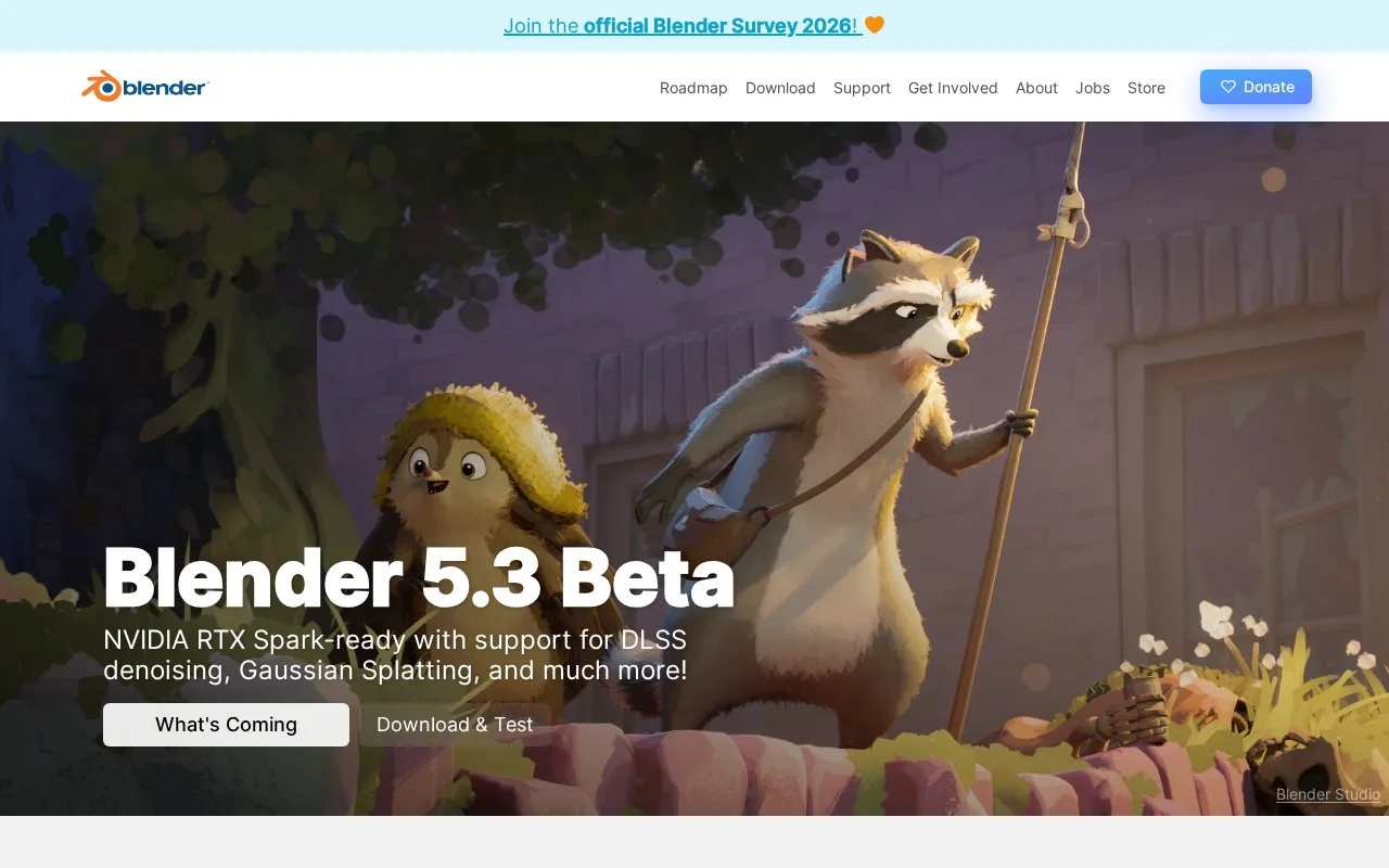 Screenshot of the Blender homepage