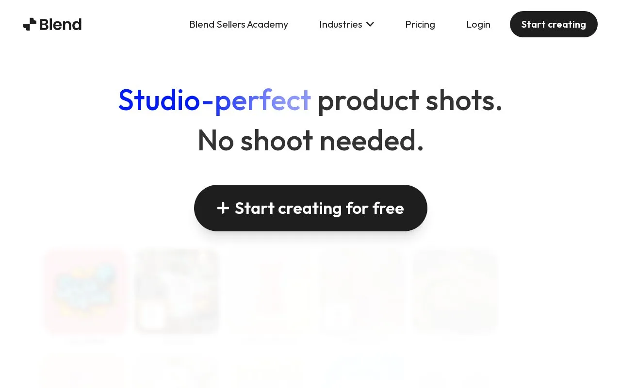 Screenshot of the Blend homepage