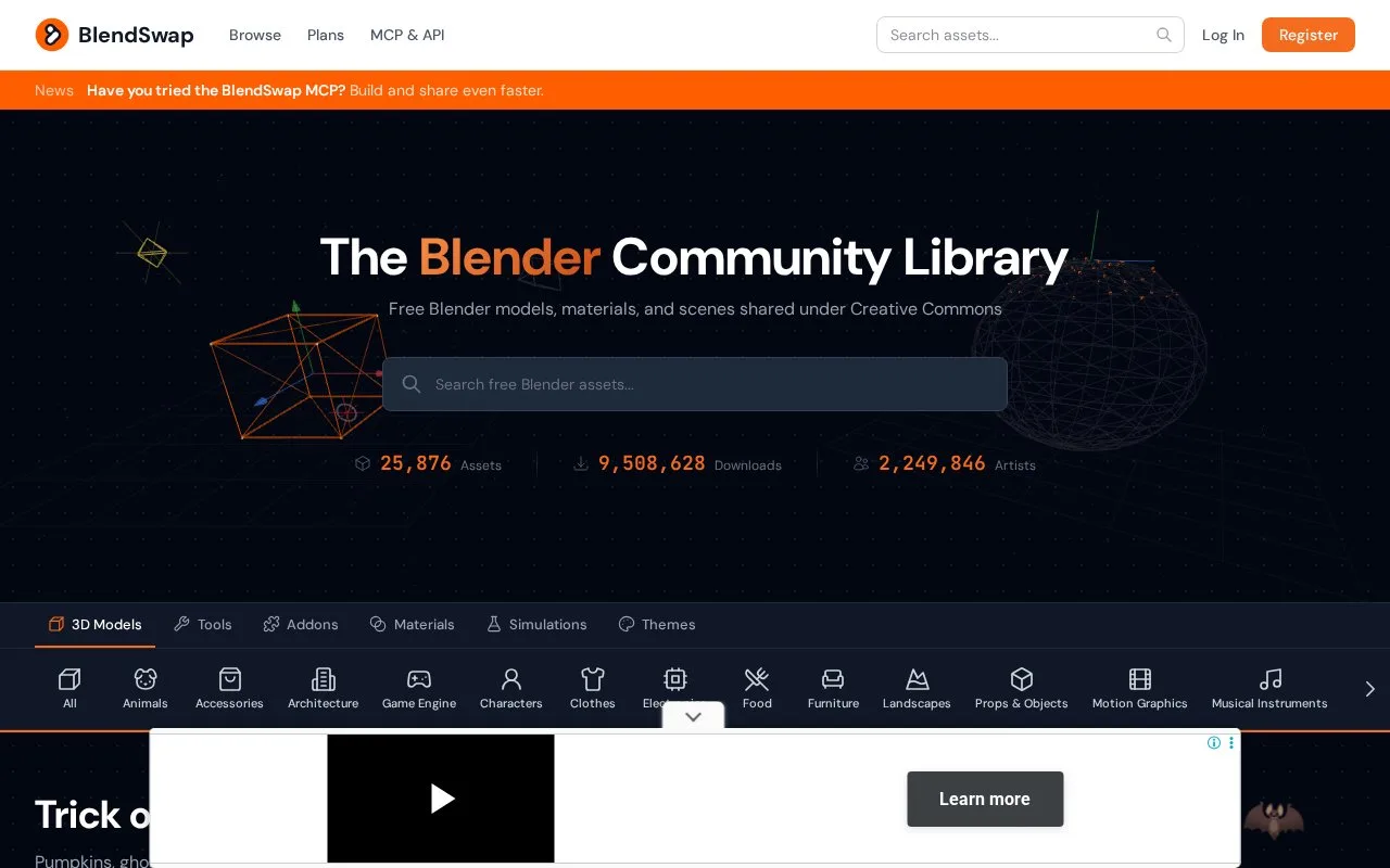 Screenshot of the BlendSwap homepage