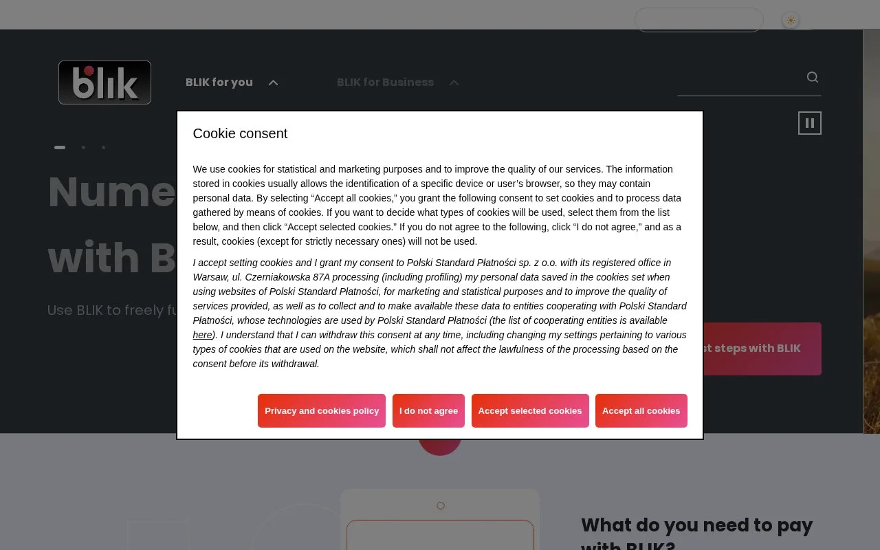 Screenshot of the BLIK homepage