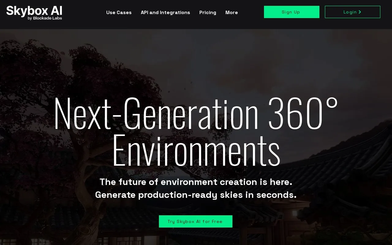 Screenshot of the Skybox AI homepage