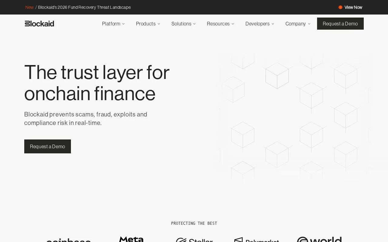 Screenshot of the Blockaid homepage