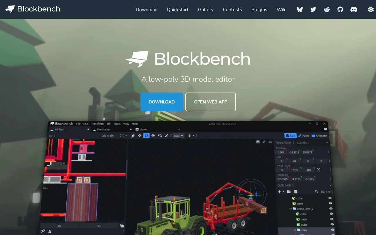 Screenshot of the Blockbench homepage
