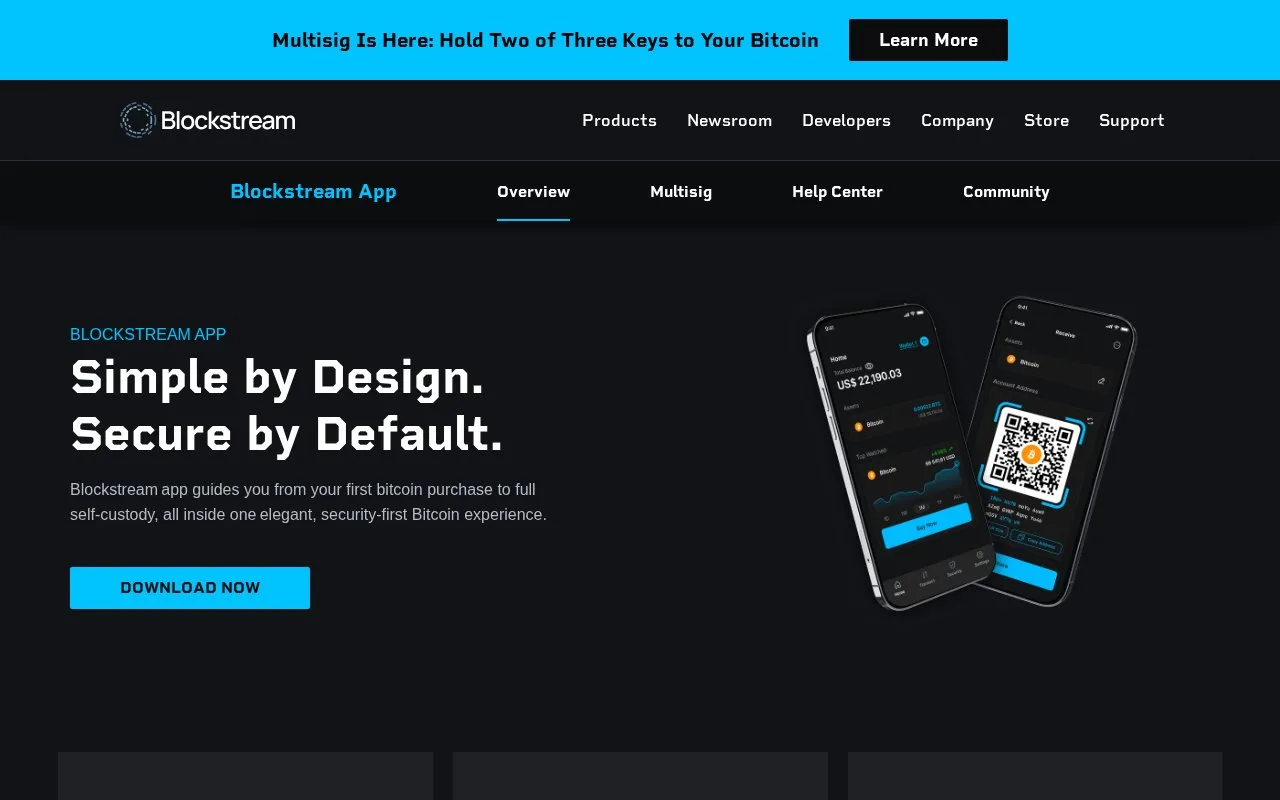 Screenshot of the Blockstream App homepage
