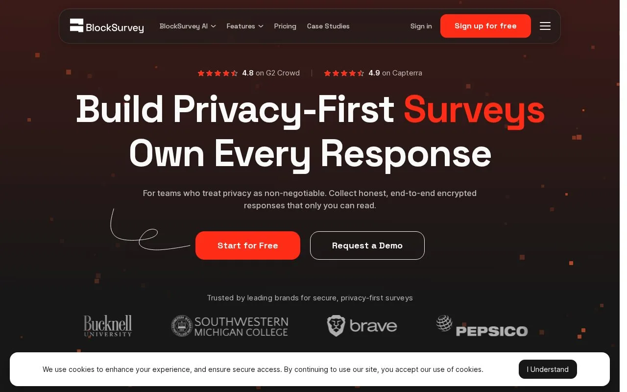 Screenshot of the BlockSurvey homepage