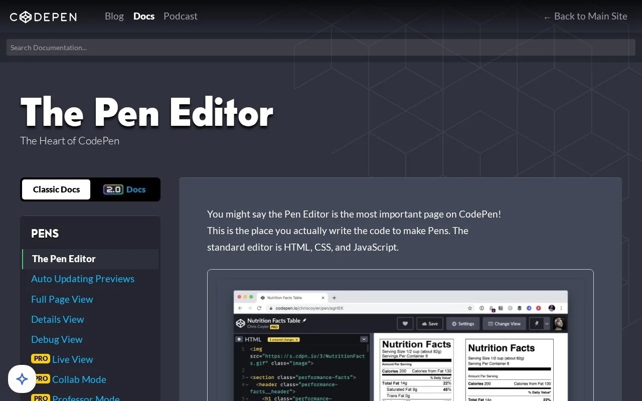 Screenshot of the CodePen homepage