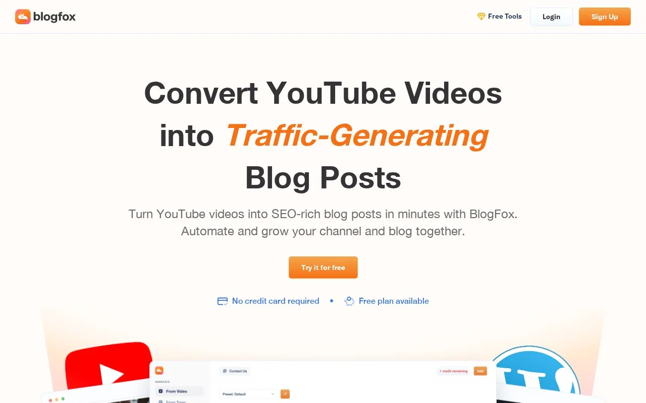 Screenshot of the BlogFox homepage
