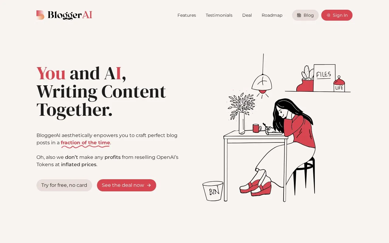 Screenshot of the BloggerAI homepage