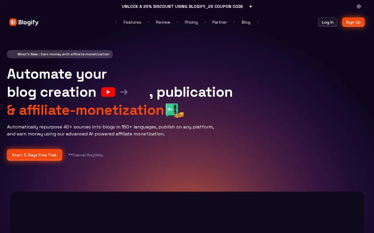 Screenshot of the Blogify homepage