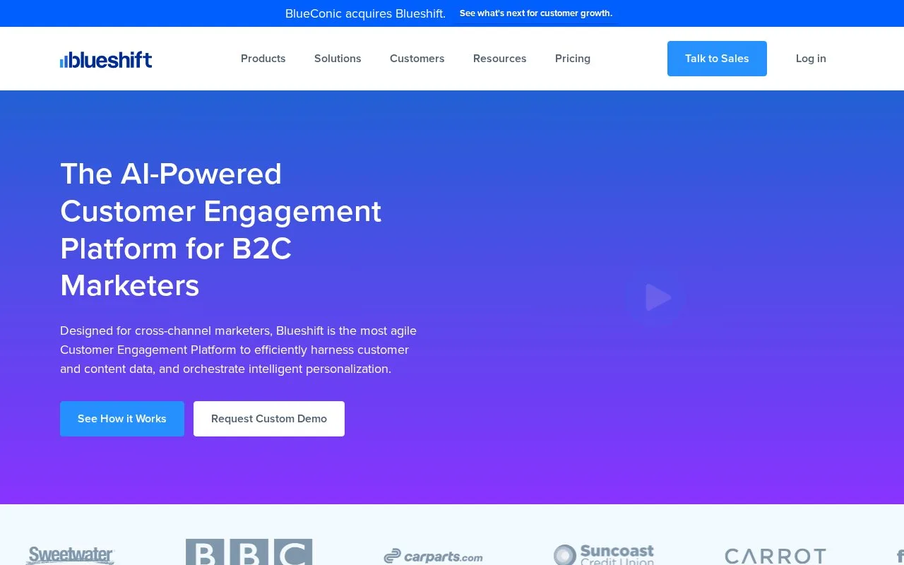 Screenshot of the Blueshift homepage
