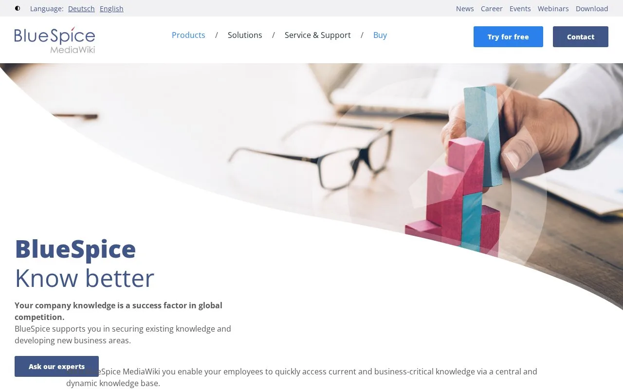 Screenshot of the BlueSpice homepage