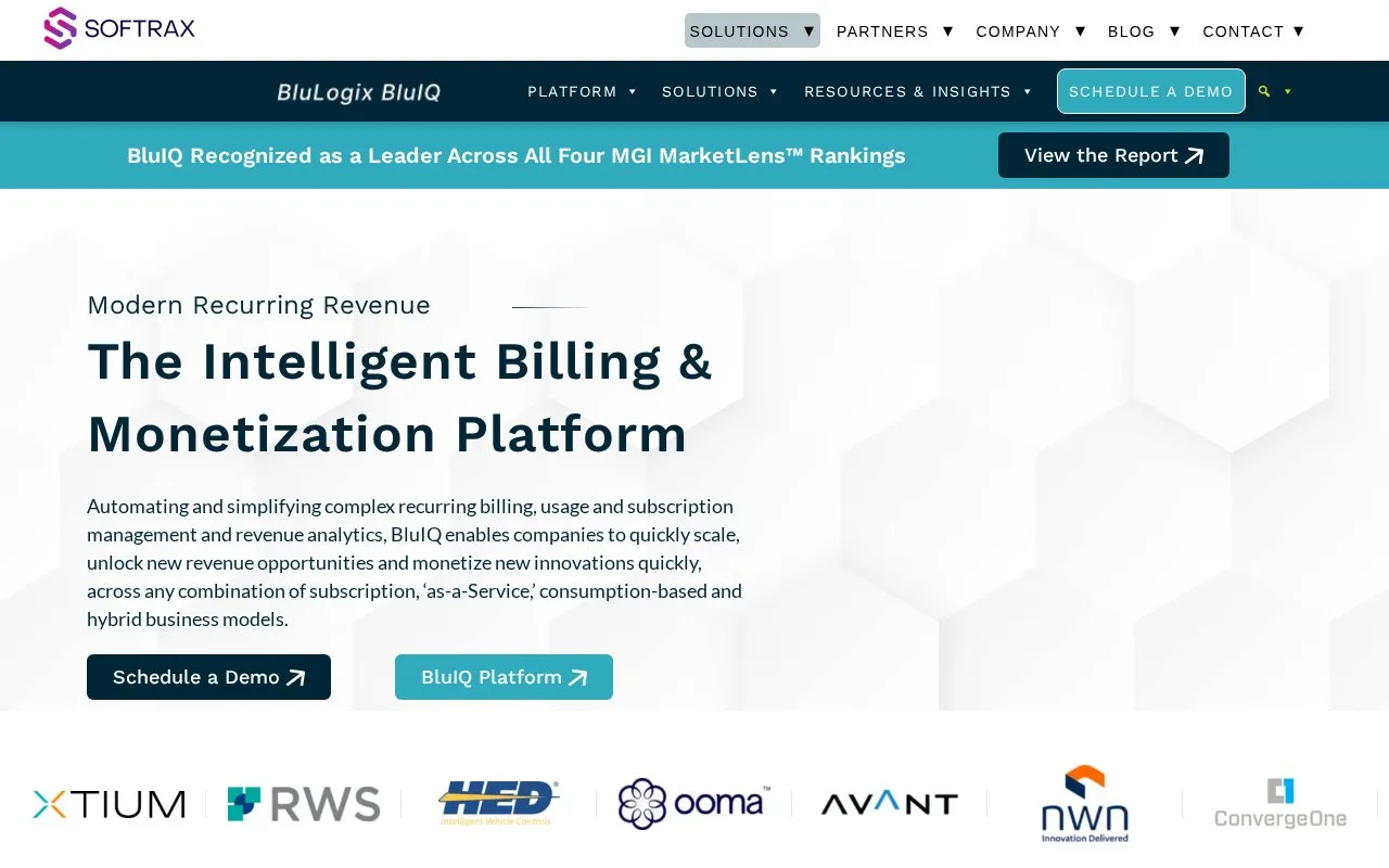Screenshot of the BluLogix BluIQ homepage