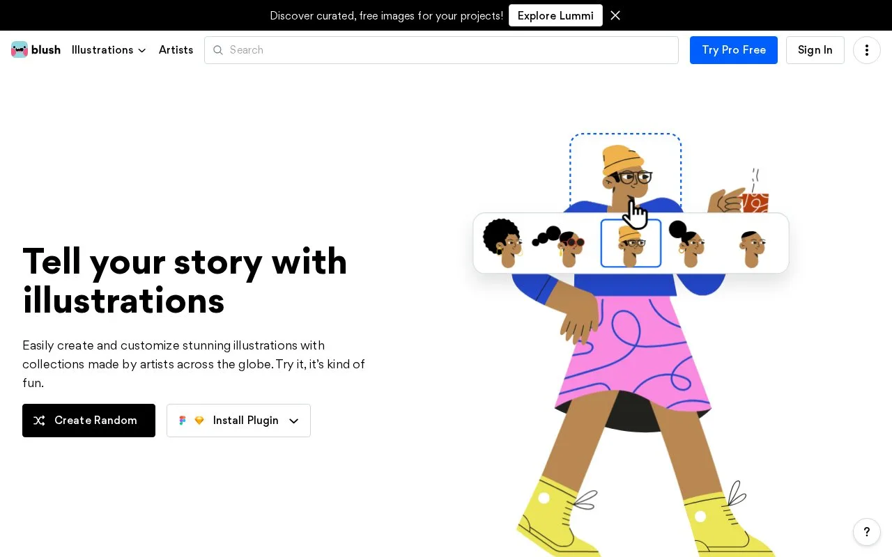 Screenshot of the Blush homepage