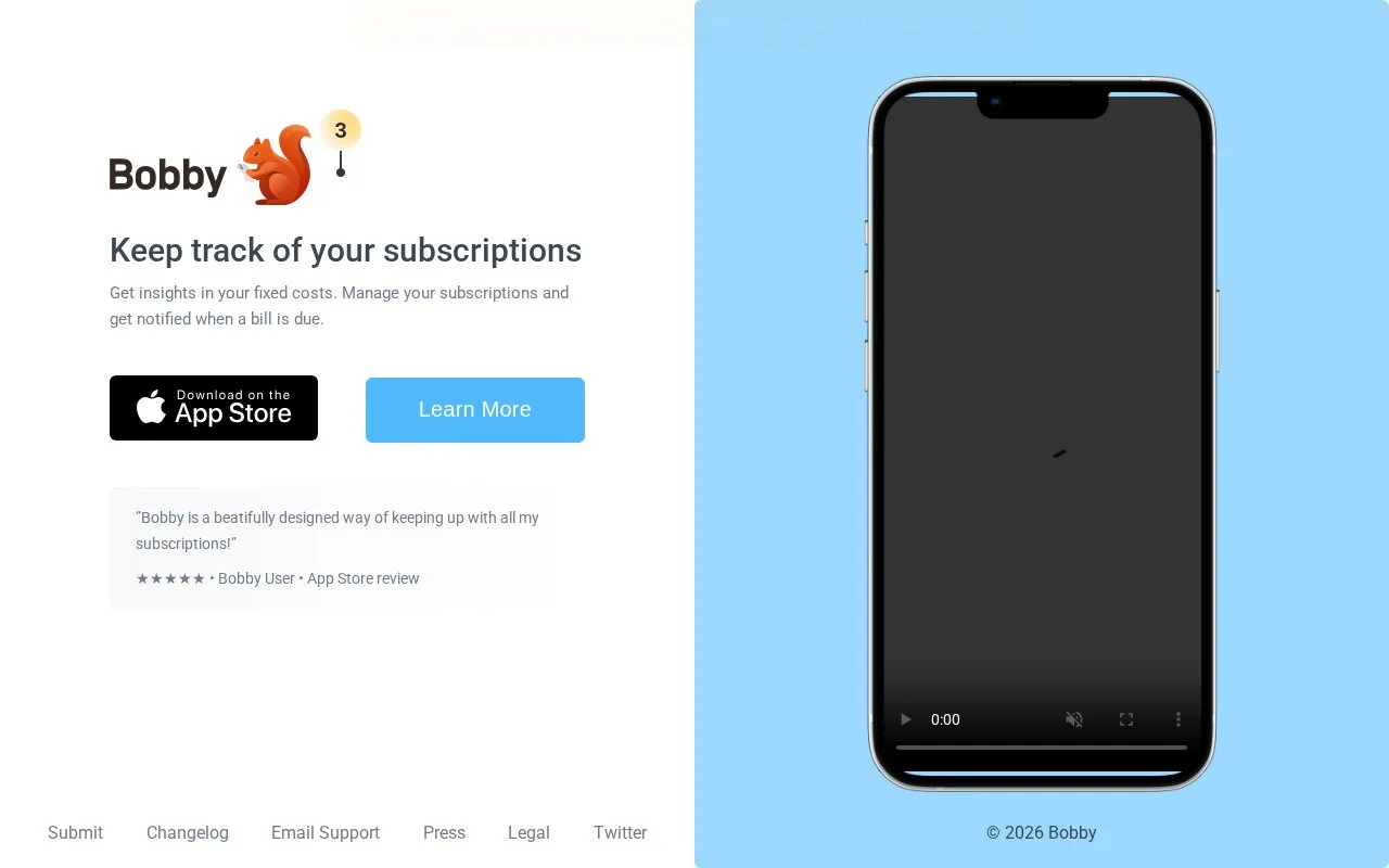 Screenshot of the Bobby homepage