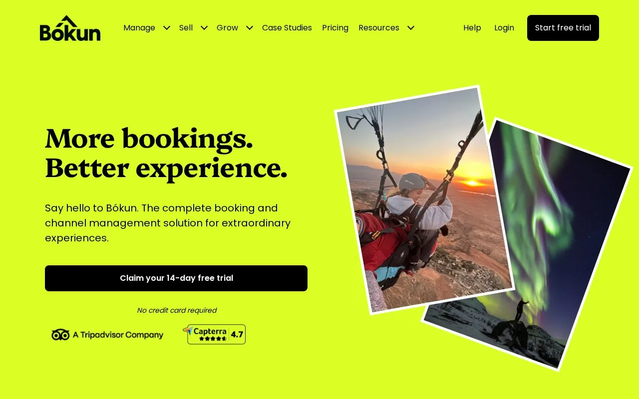 Screenshot of the Bókun homepage