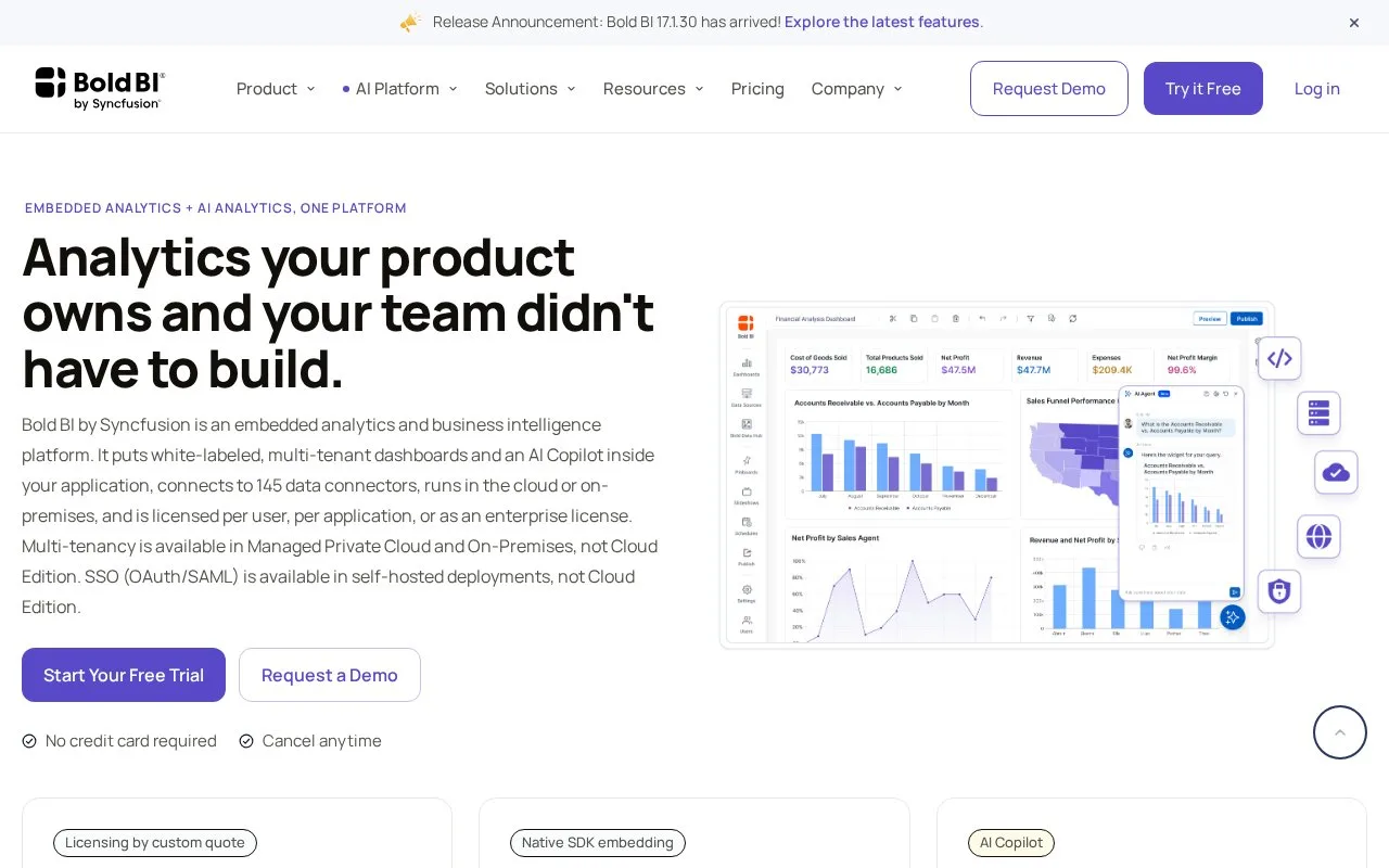 Screenshot of the Bold BI homepage