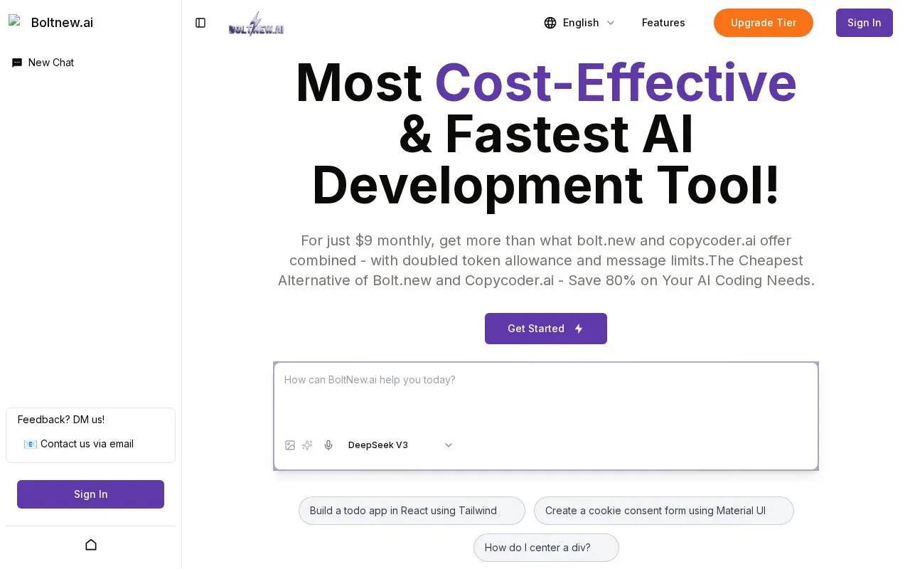 Screenshot of the Boltnew.ai homepage
