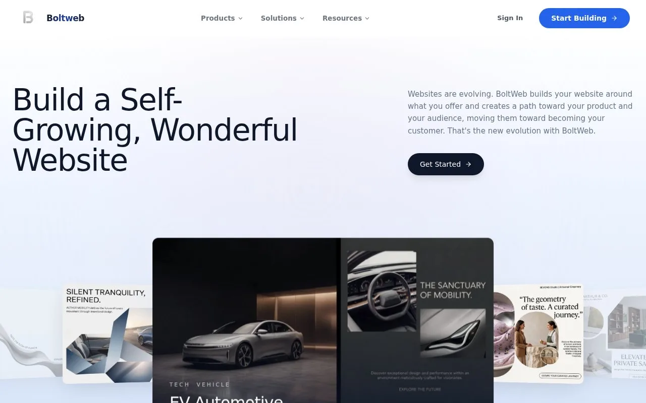 Screenshot of the BoltWeb homepage