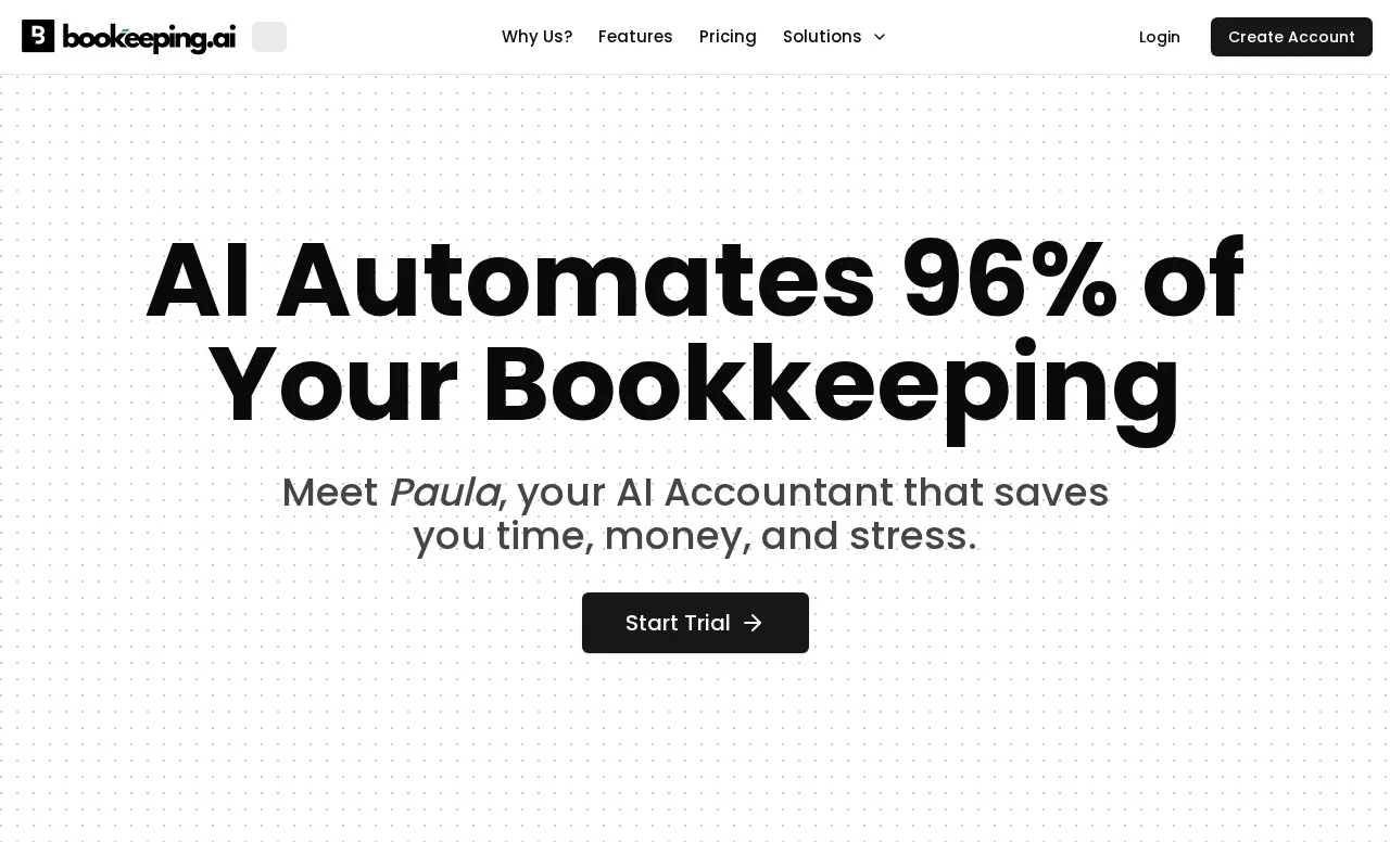 Screenshot of the Bookeeping.ai homepage