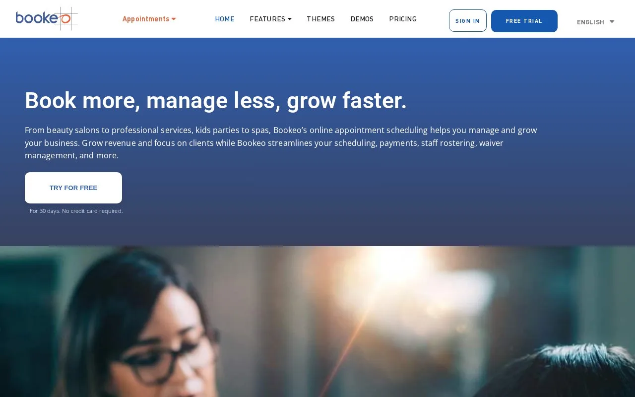 Screenshot of the Bookeo Appointments homepage