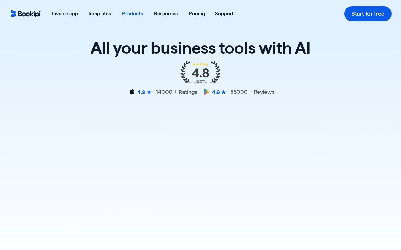 Screenshot of the Bookipi homepage