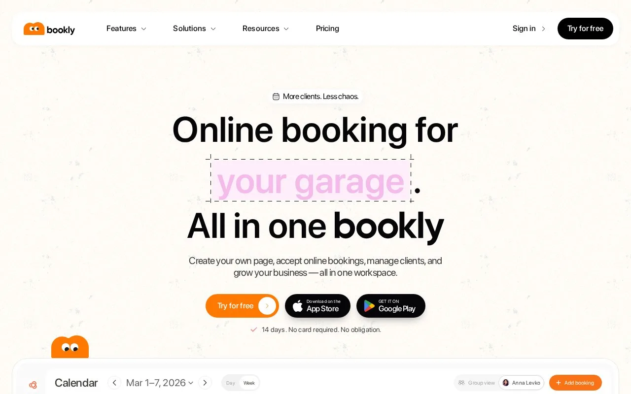 Screenshot of the Bookly homepage