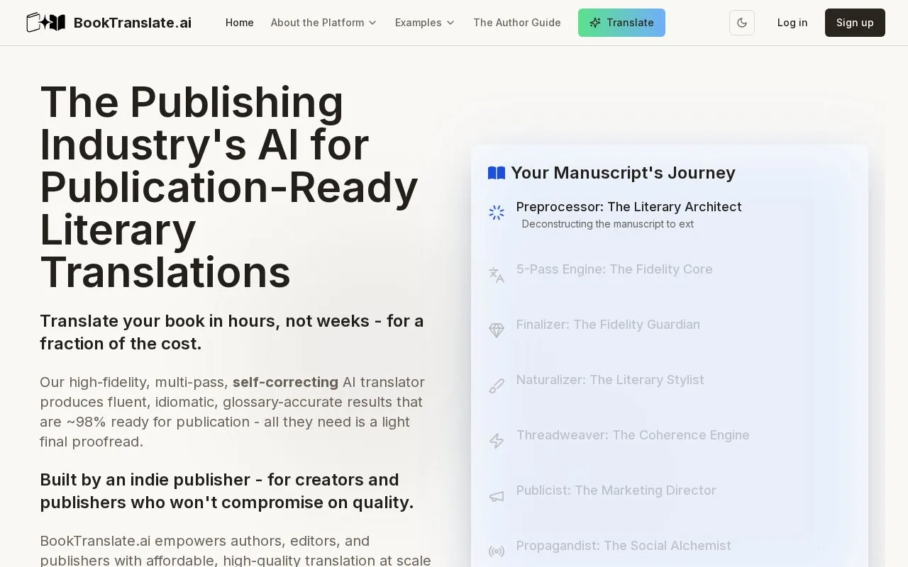 Screenshot of the BookTranslate.ai homepage