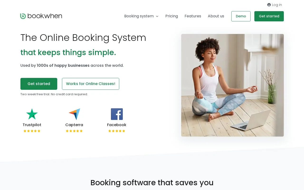 Screenshot of the Bookwhen homepage