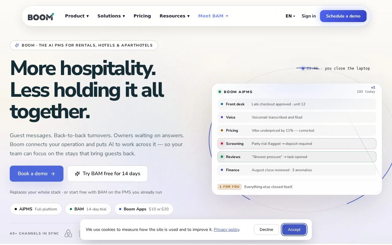 Screenshot of the Boom homepage