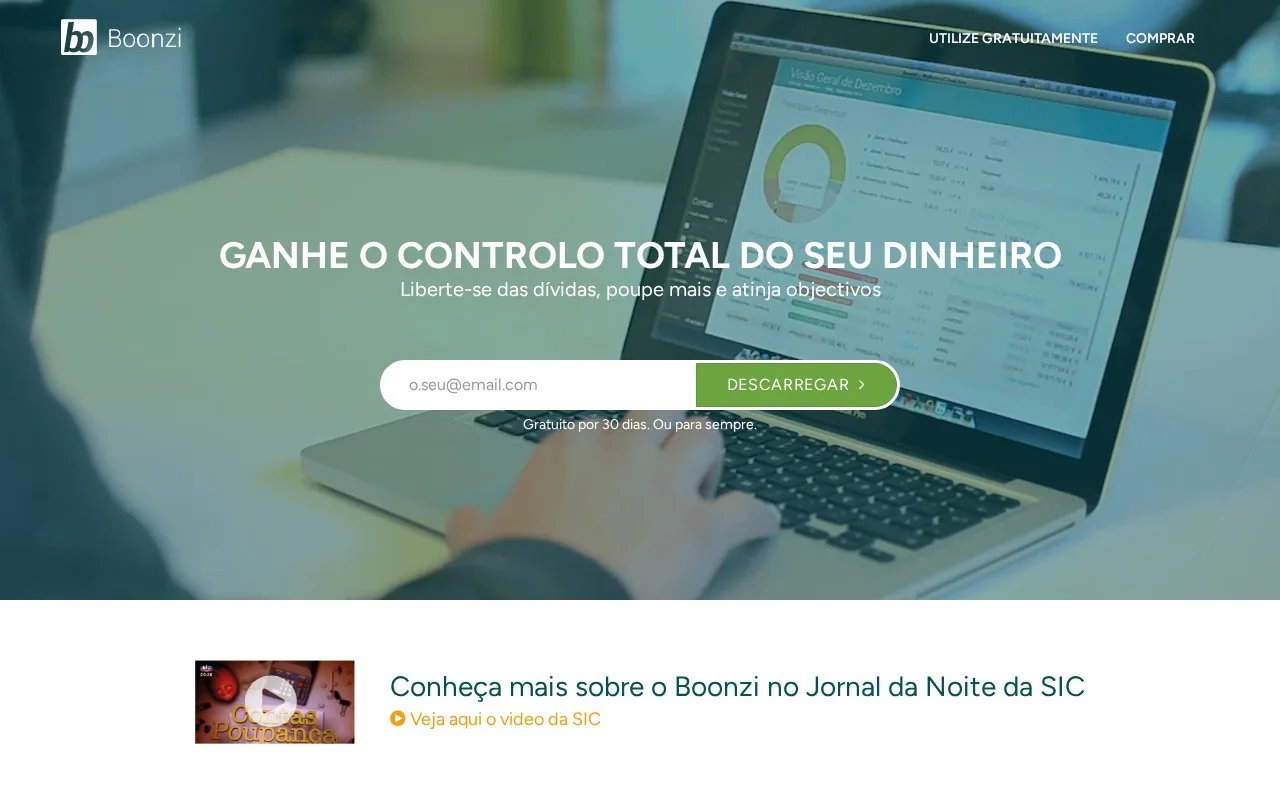 Screenshot of the Boonzi homepage
