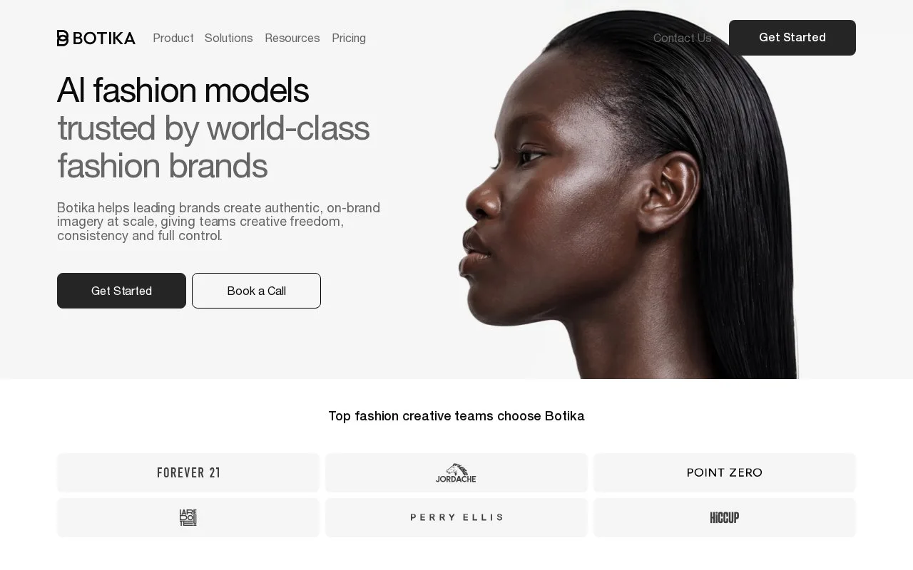 Screenshot of the Botika homepage