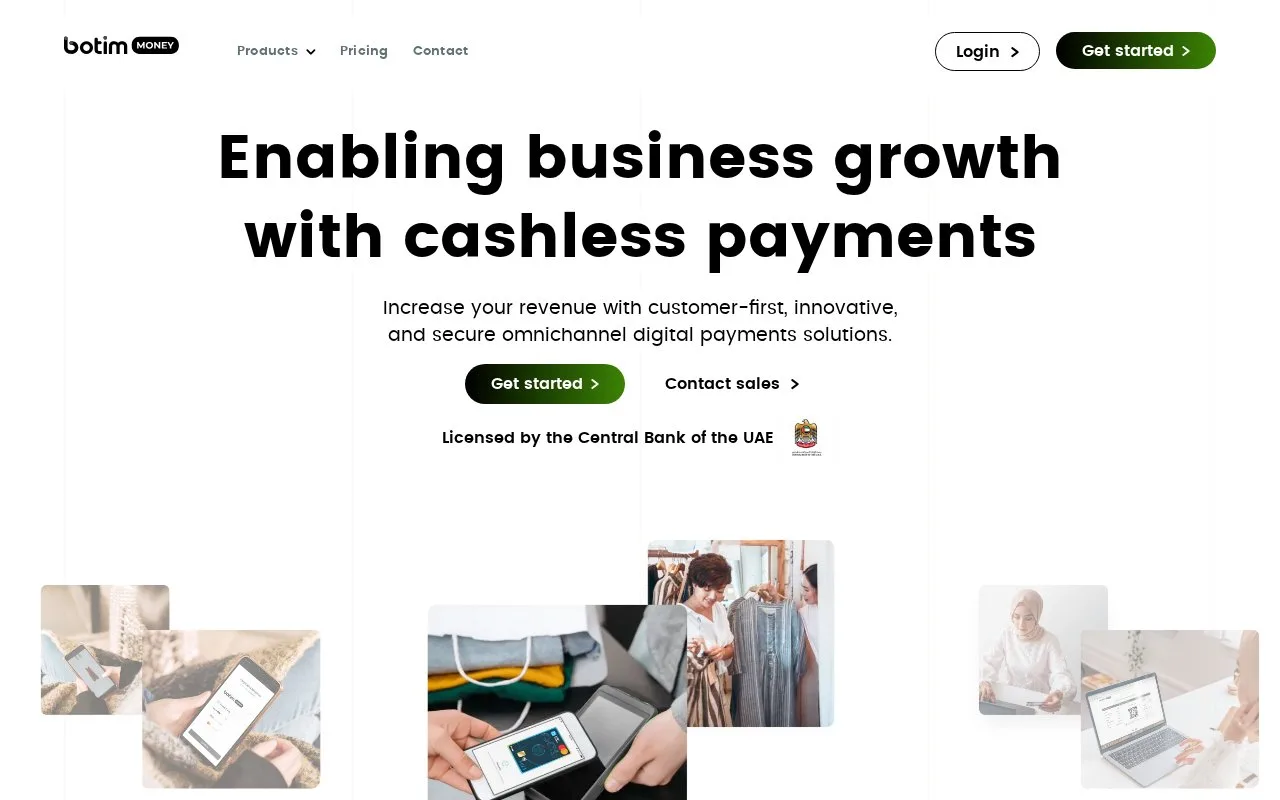 Screenshot of the botim money homepage