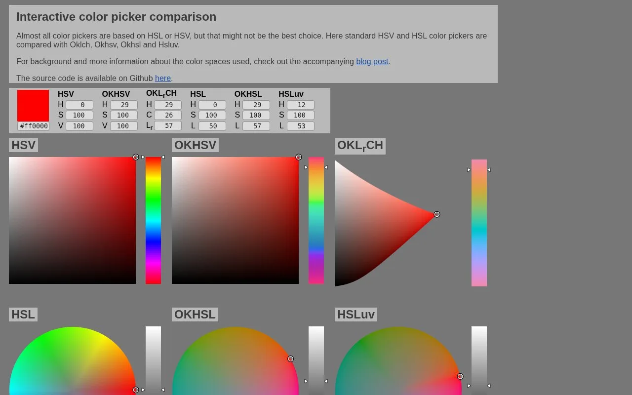 Screenshot of the Interactive Color Picker Comparison homepage