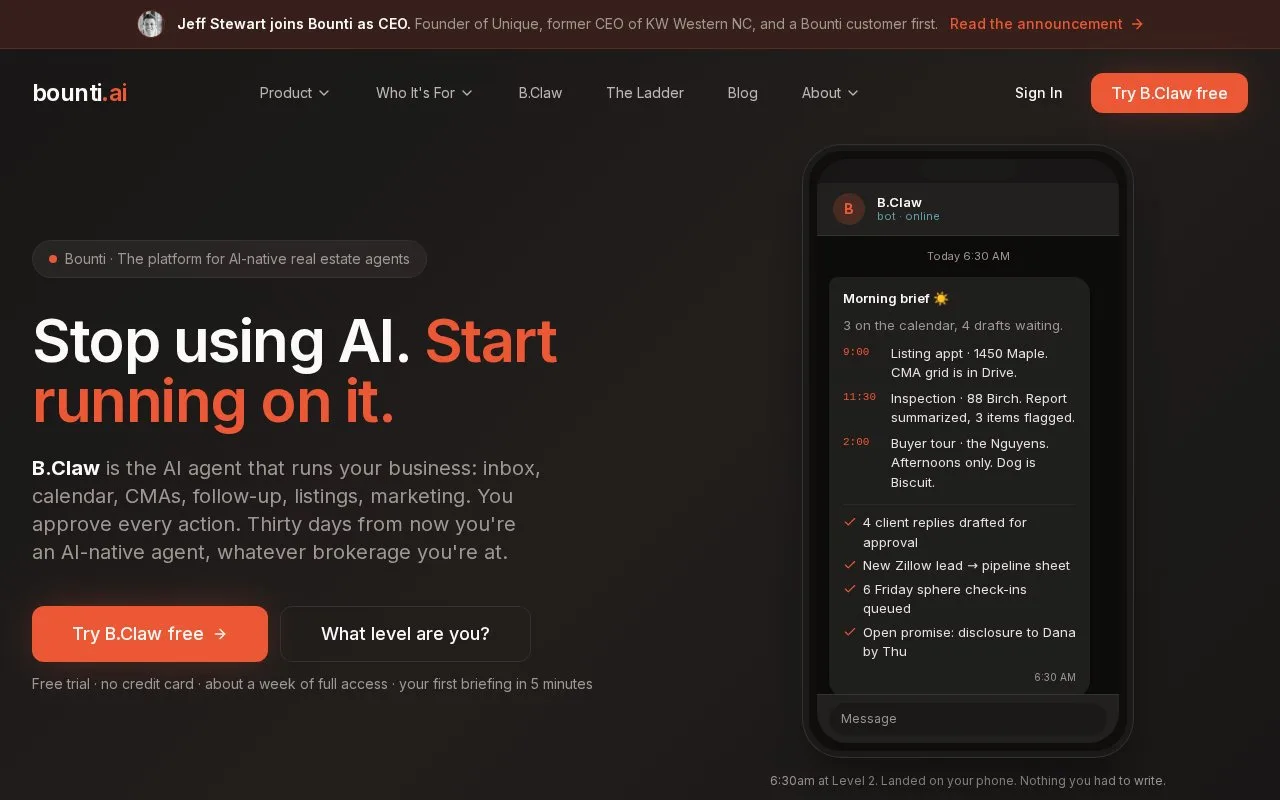 Screenshot of the Bounti homepage
