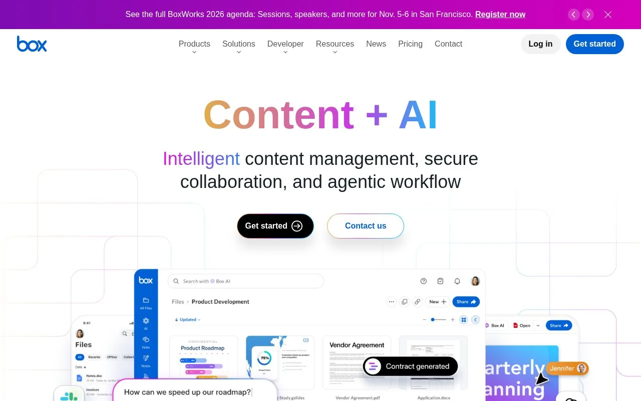 Screenshot of the Box homepage