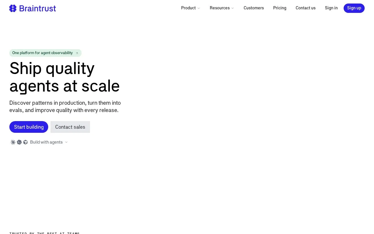 Screenshot of the Braintrust homepage