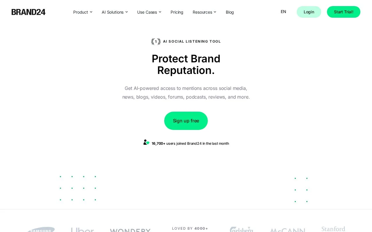 Screenshot of the Brand24 homepage