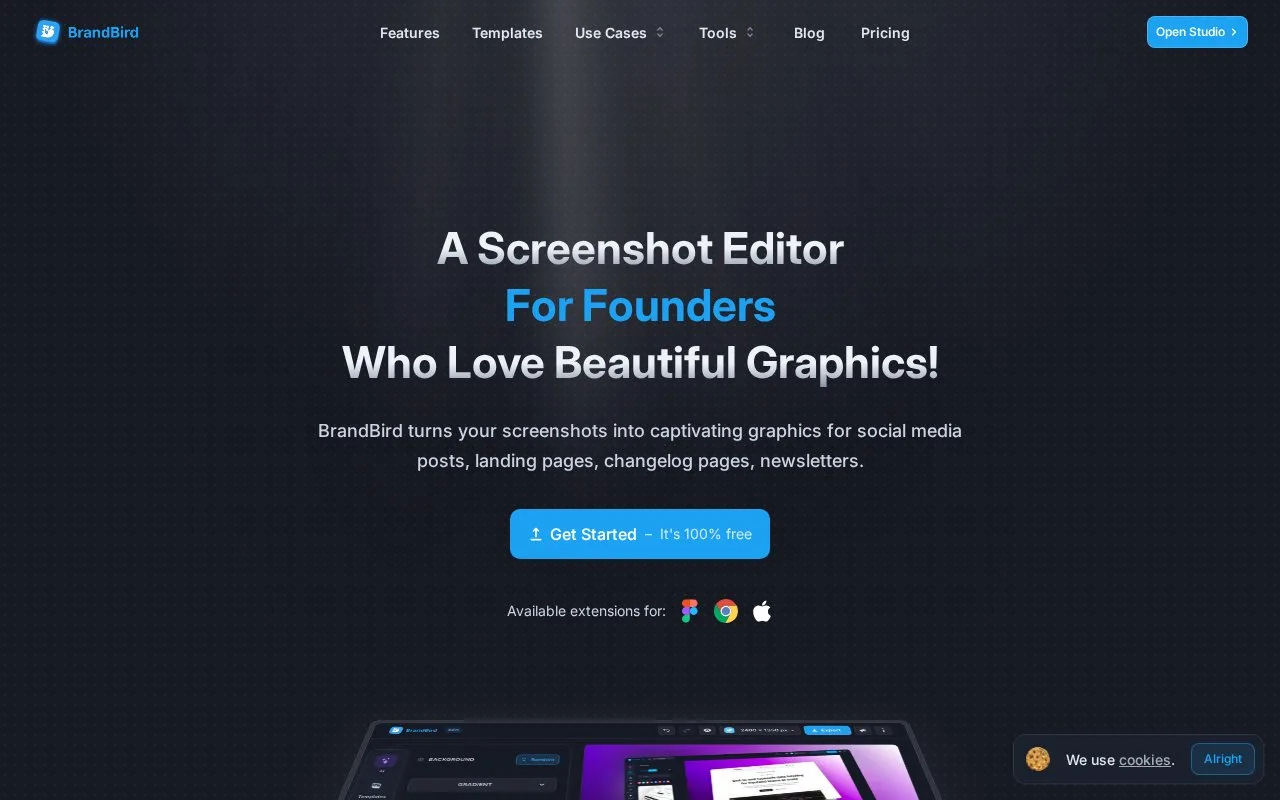 Screenshot of the BrandBird homepage