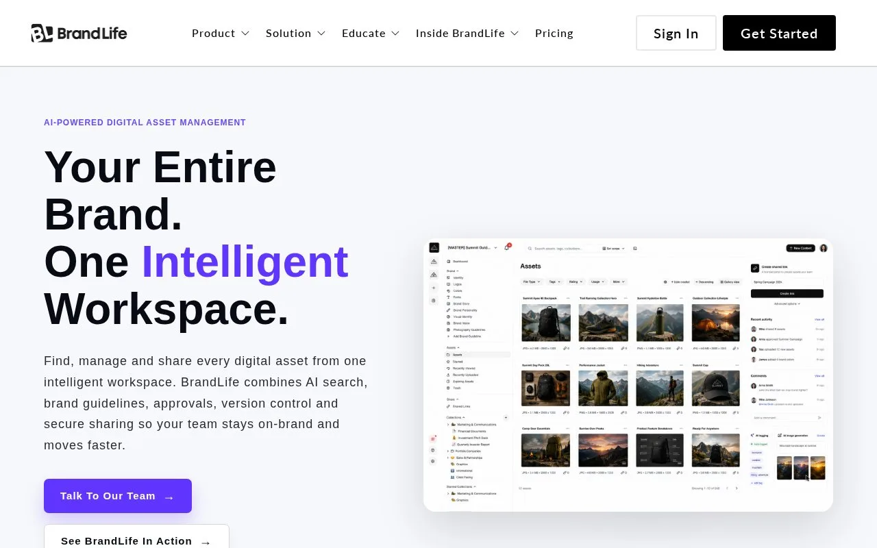 Screenshot of the BrandLife homepage
