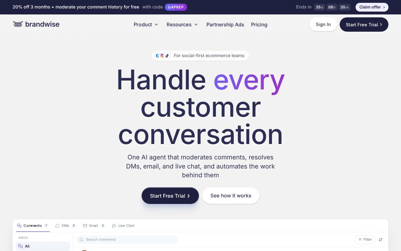 Screenshot of the Brandwise homepage