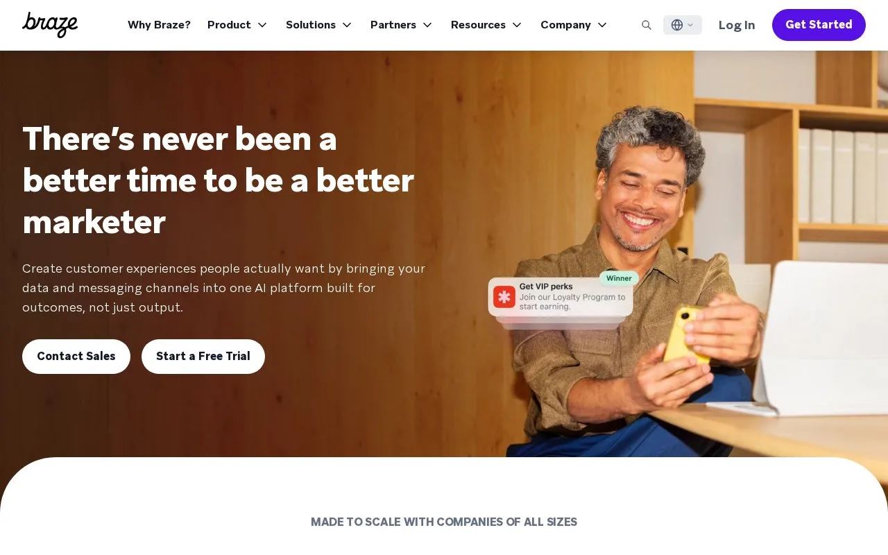Screenshot of the Braze homepage